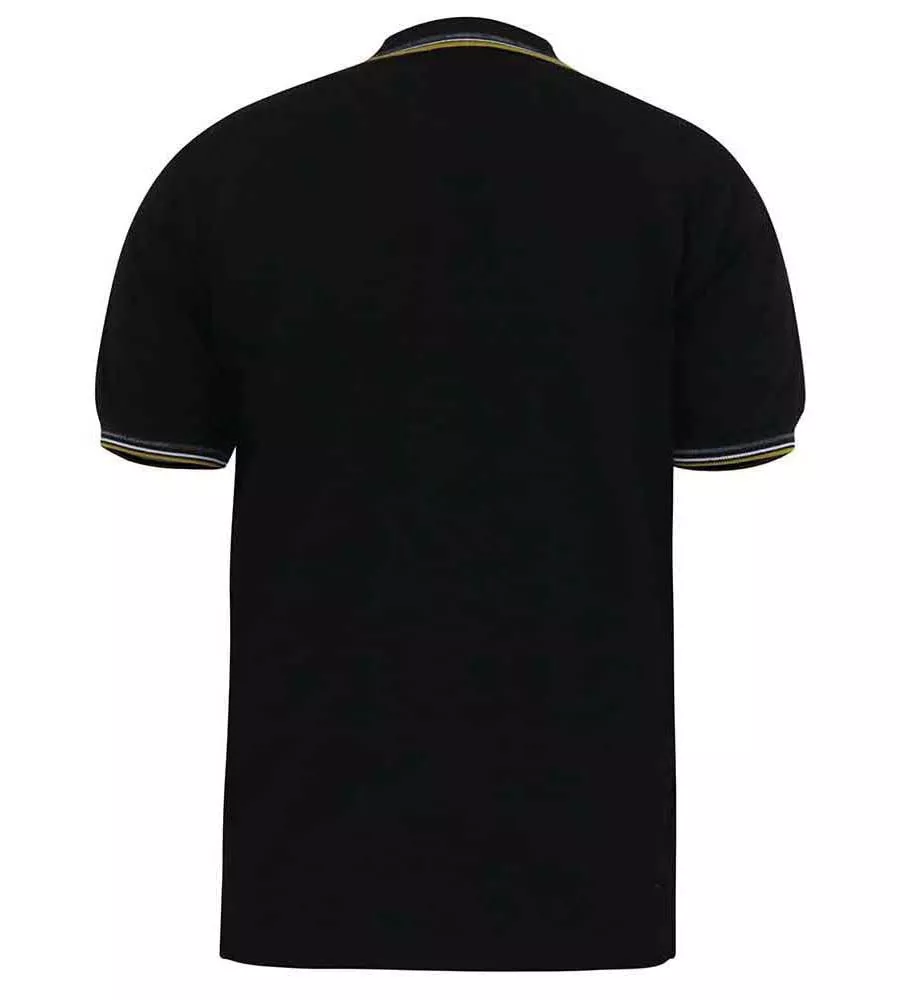 Benjamin 2 D555 Tall Mens Black Pique Polo Shirt with Contrast Colour Tipping